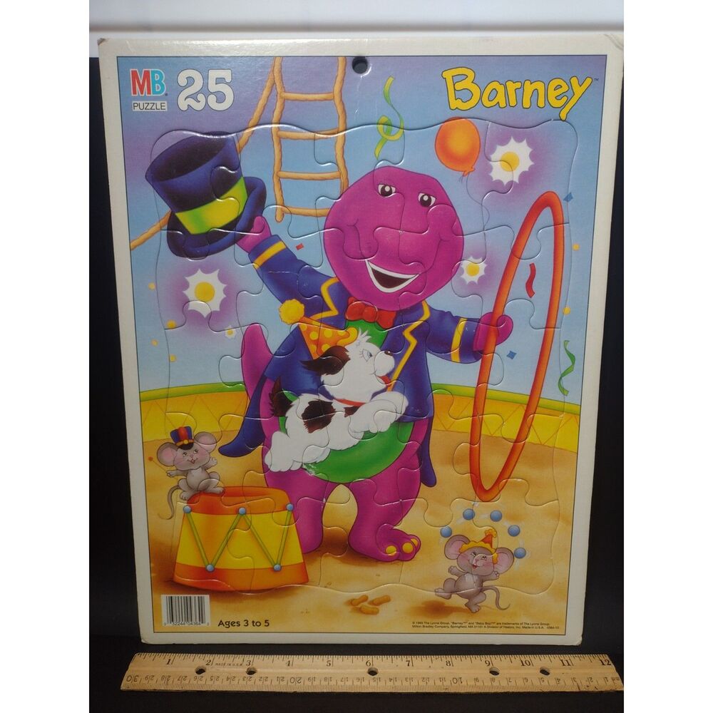 Vintage 1993 Barney Frame Tray 25 Piece‎ Circus Puzzle Milton Bradley 4364-10